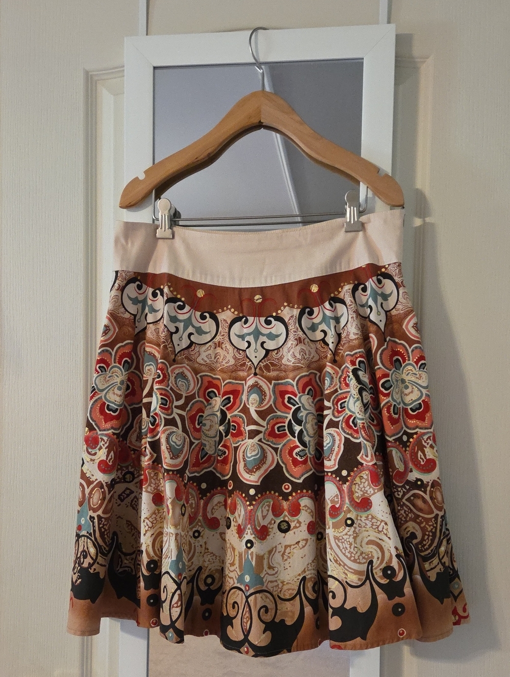Mixit Multicolor Paisley Floral Circle Skirt - Cream, Red, Brown - Sz 8